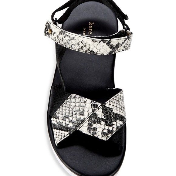NEW Kate Spade Dotty Embossed Snakeskin Sandals in Black/White - Picture 8 of 16